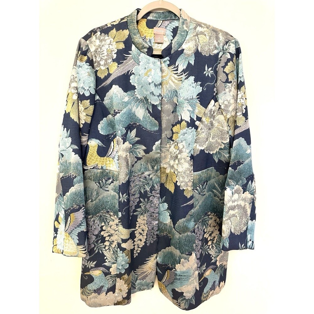 Chico's Multicolor Blue Floral Jacquard Topper Jacket Sz 3 XL NWOT